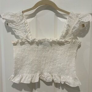 Hill House cropped Paz top, white eyelet size M